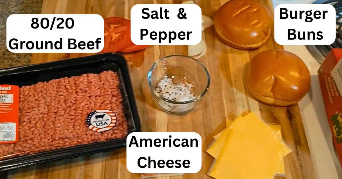 Ingredients to make smash burgers on a blackstone grill.
