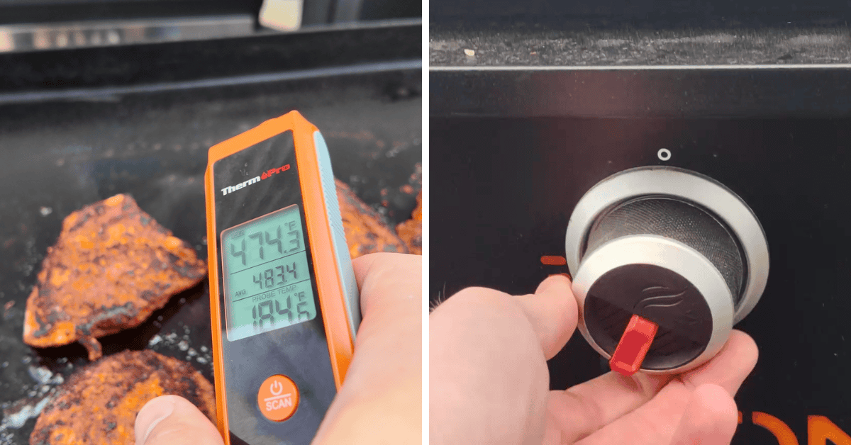 a thermometer and a blackstone griddle knob for temperature control