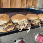 4 onion burgers on a blackstone griddle