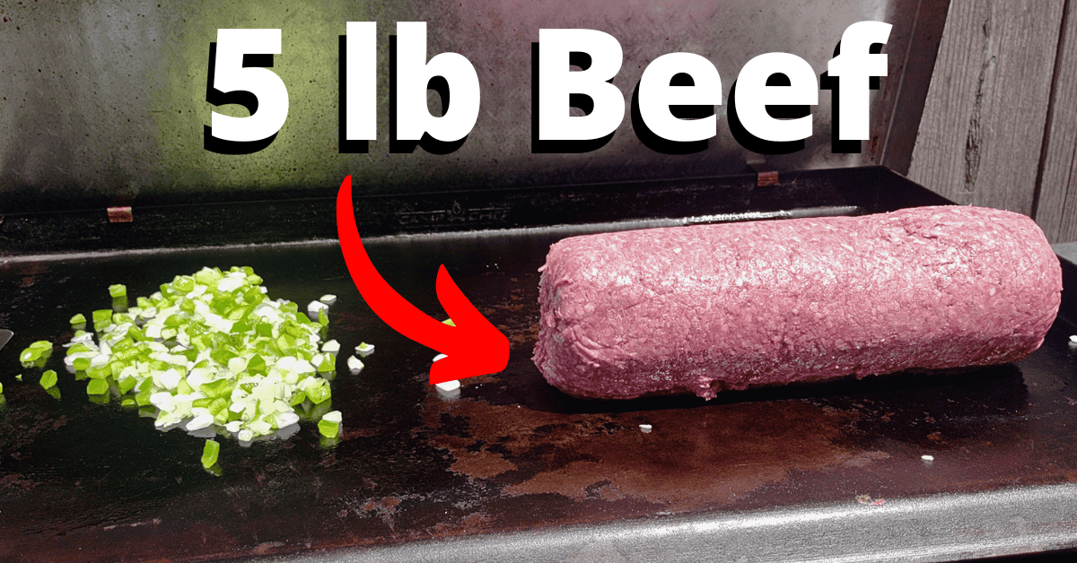 Partially frozen 5 lb log of ground beef placed on a hot Blackstone griddle causing potential warping